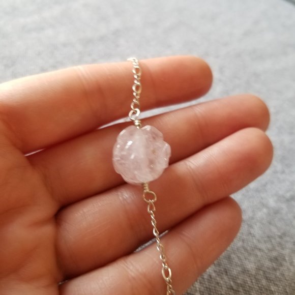 Beautiful carved rose quartz gemstone sterling silver bracelet - Picture 4 of 4